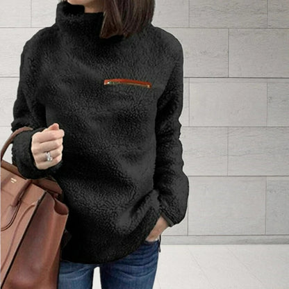 Roll collar sweater with teddy feed