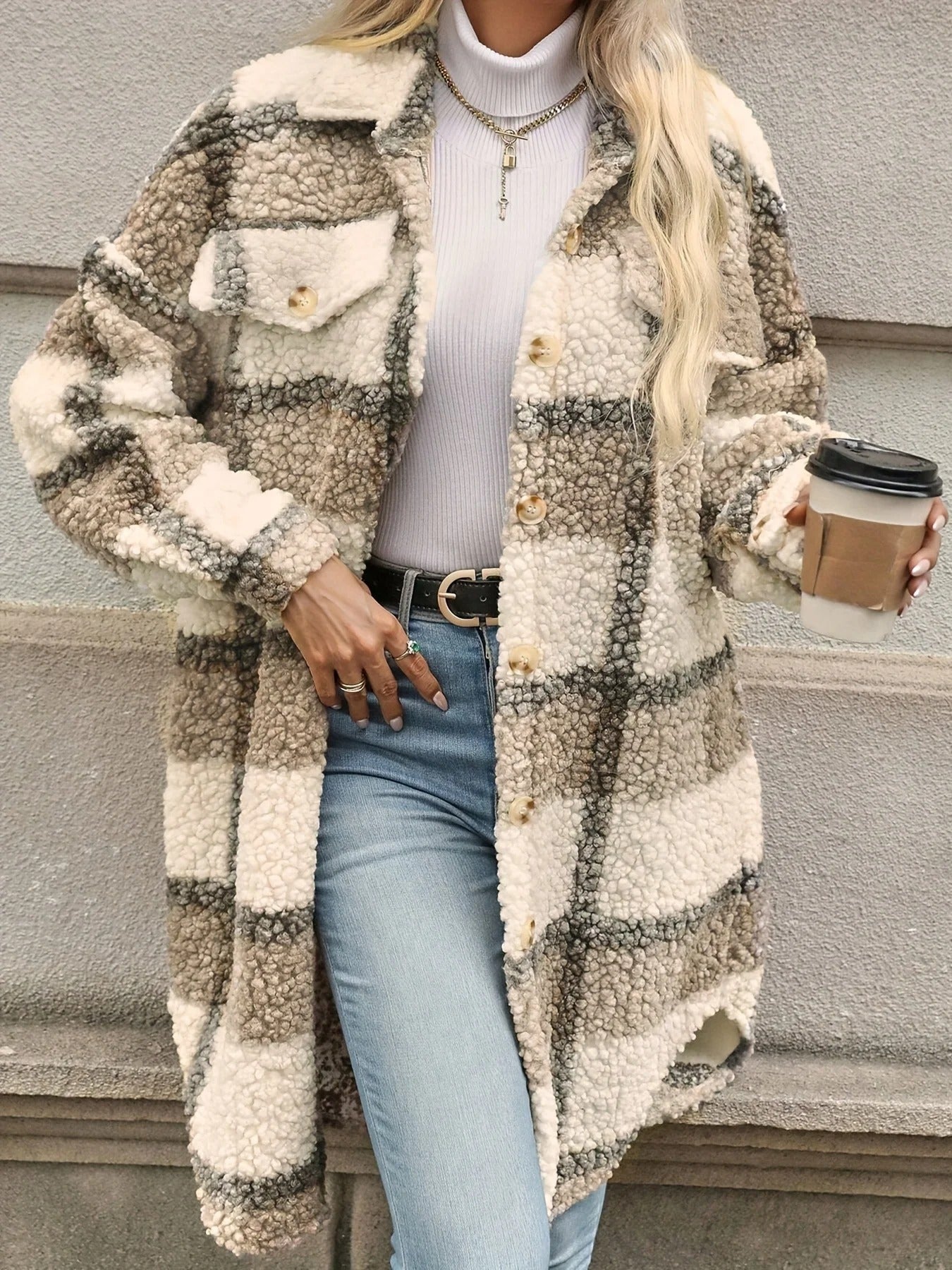 Checkered wool coat