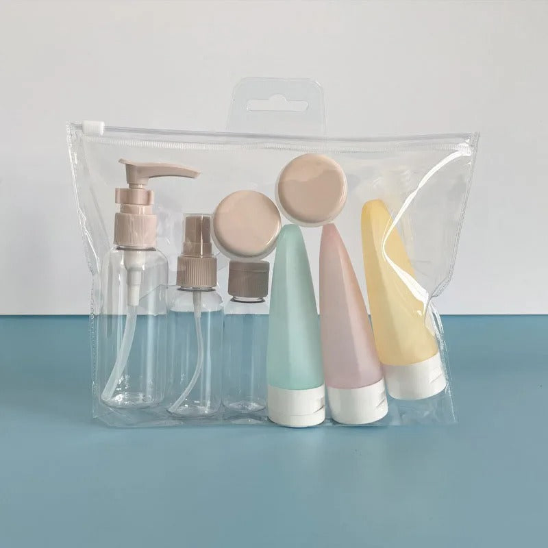 Travel bottle set for cosmetic products