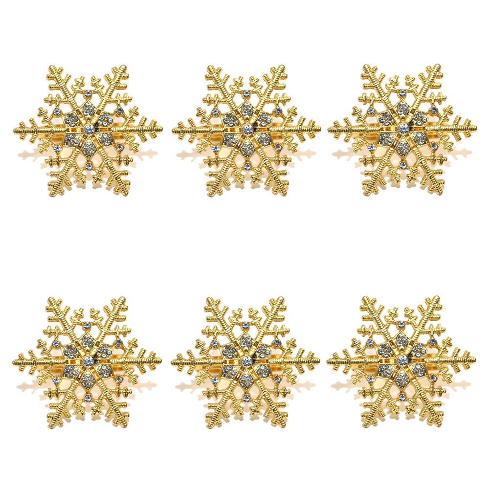 6 Set silver & gold snowflakes napkin rings