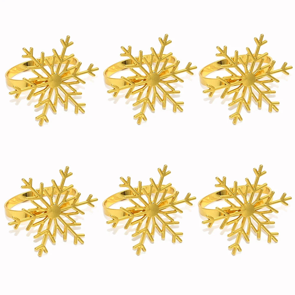 6 Set silver & gold snowflakes napkin rings