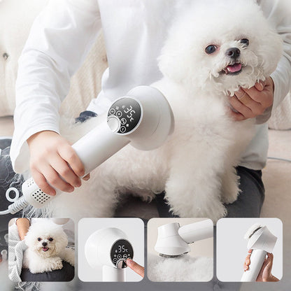 Portable 2-in-1 hair dryer for pets with a brush