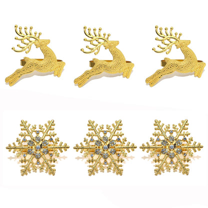 6 Set silver & gold snowflakes napkin rings