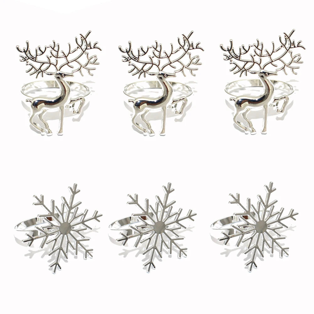 6 Set silver & gold snowflakes napkin rings