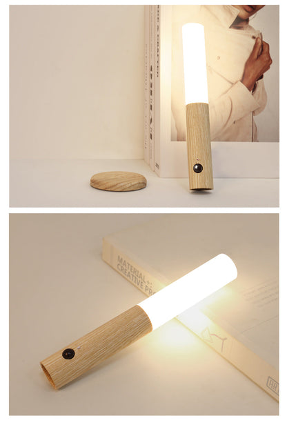 Magnetic, rechargeable wooden wall light