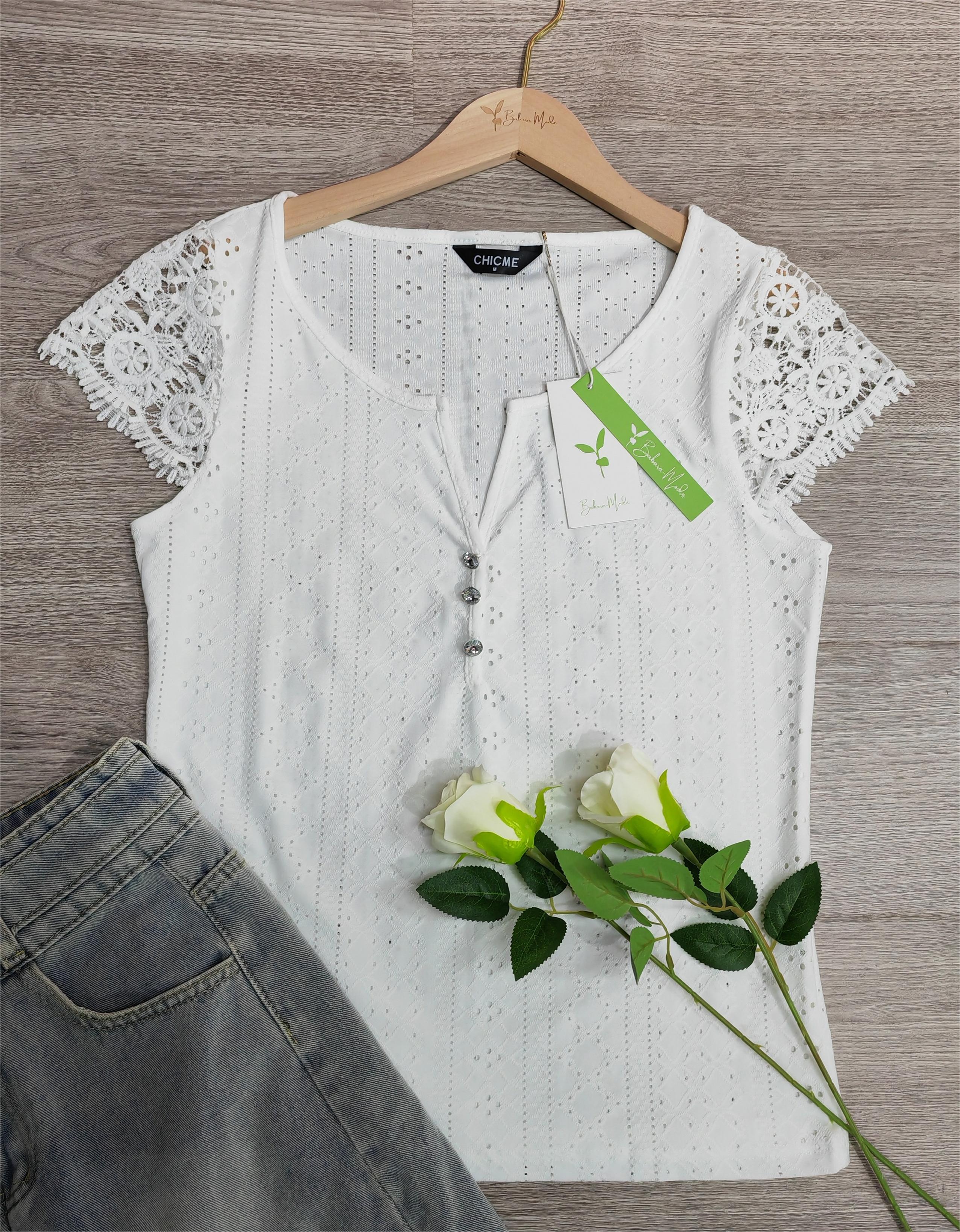 (50% off) Kamina™ - Charming White Summer Top with Lace Sleeves and V-Neck [Last Day Discount] 