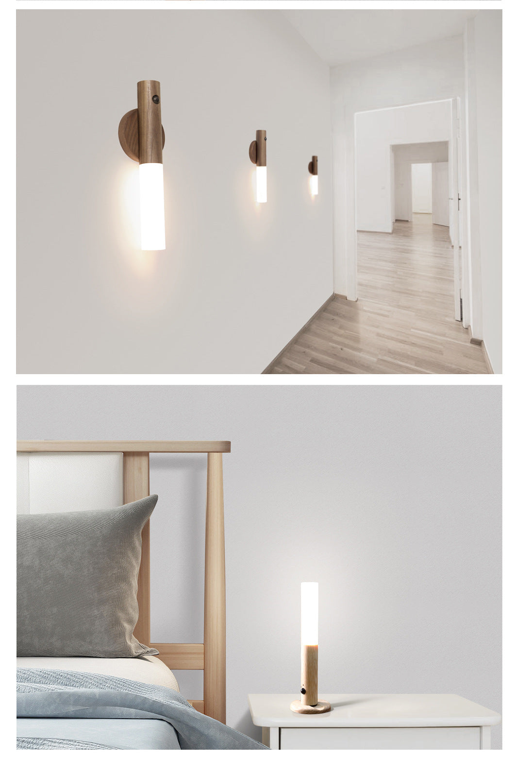 Magnetic, rechargeable wooden wall light