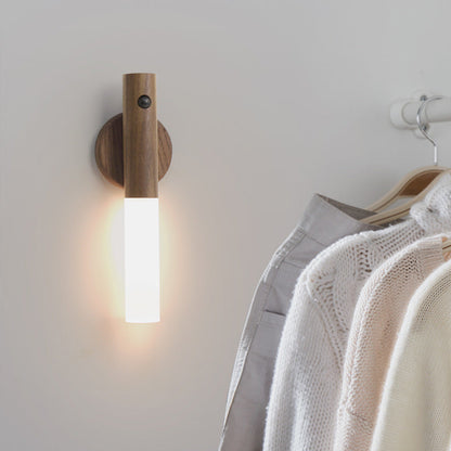 Magnetic, rechargeable wooden wall light