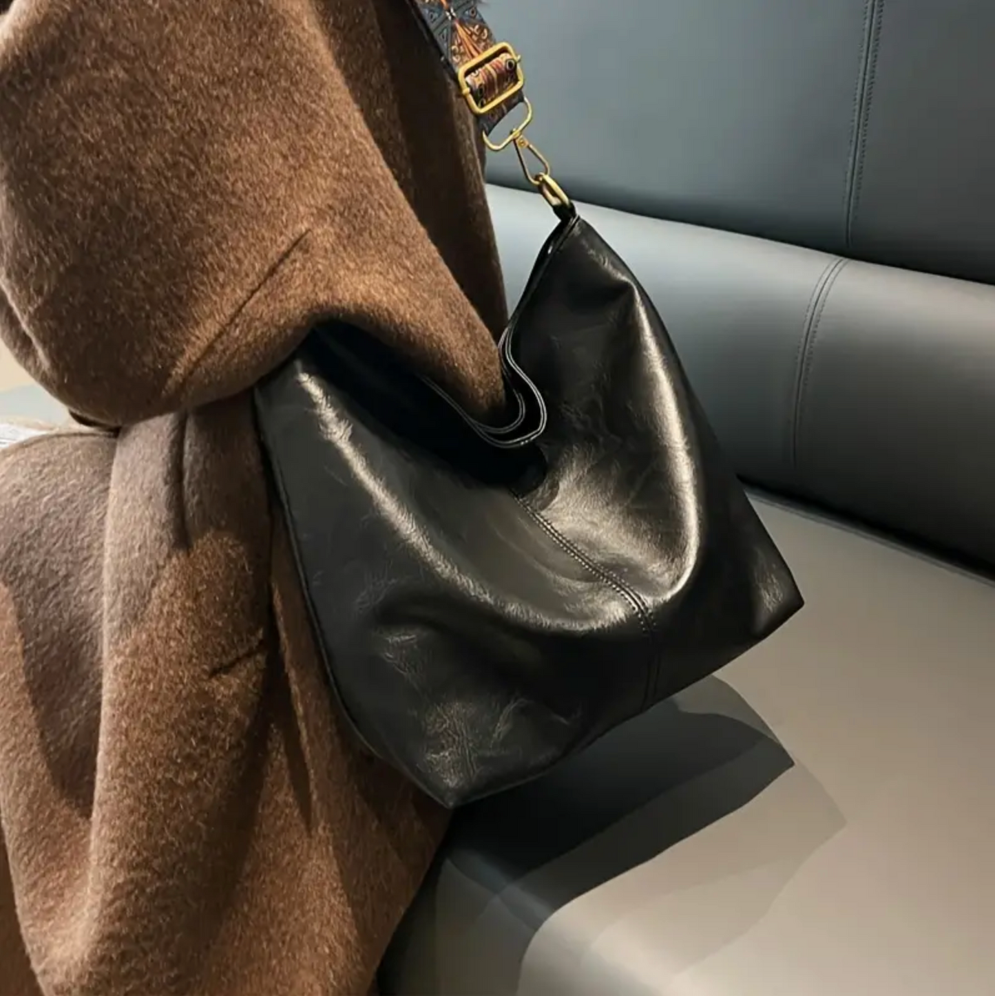 Faux leather shoulder bag