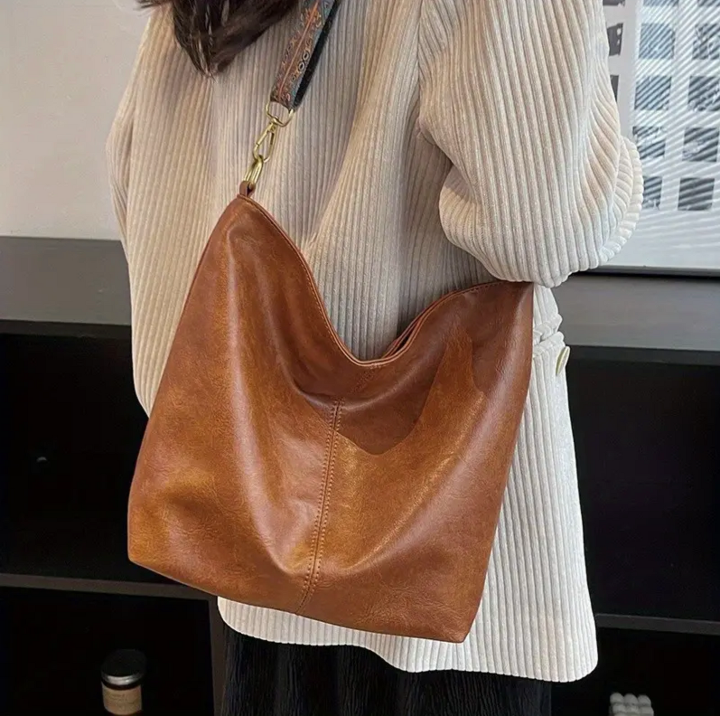 Faux leather shoulder bag