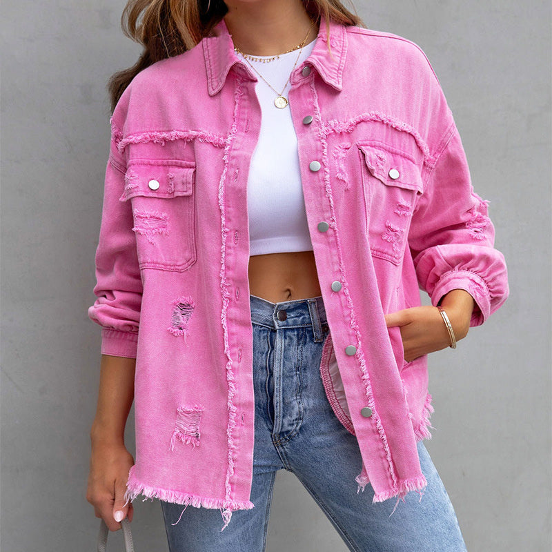 (50% off) Hannah™ - Tattered Denim Jacket [Last Day Discount]