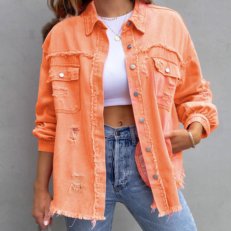 (50% off) Hannah™ - Tattered Denim Jacket [Last Day Discount]