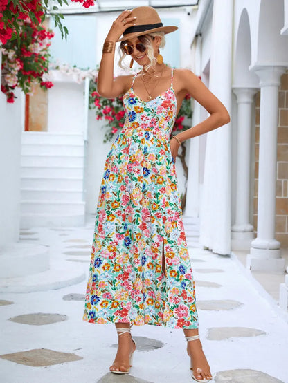 Summer dress with floral pressure