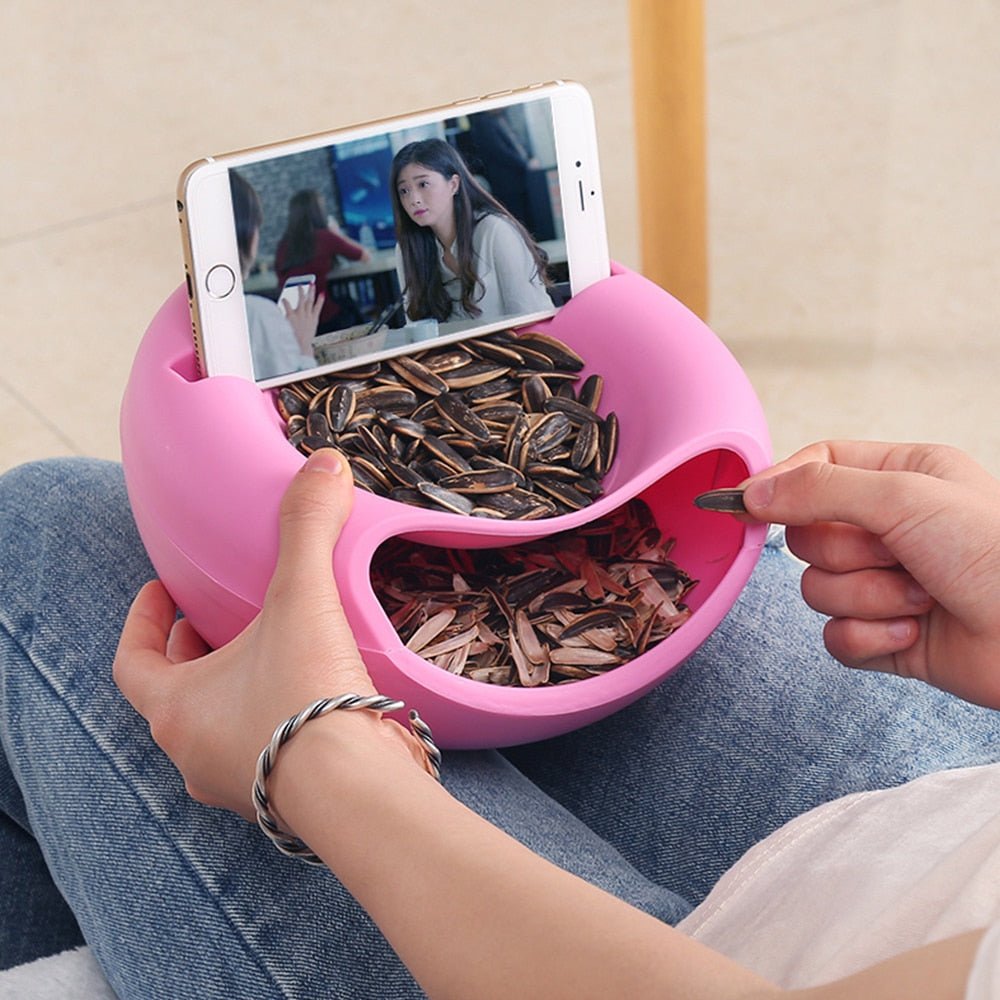 Snack bowl with a cell phone holder