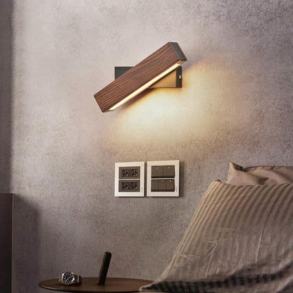 Rotatable LED wall lamp made of wood