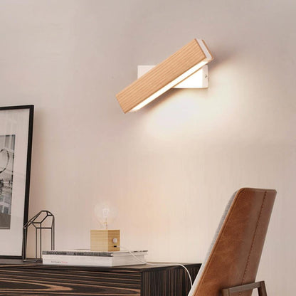 Rotatable LED wall lamp made of wood