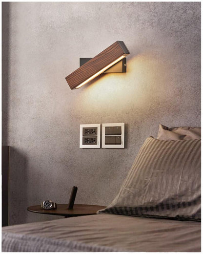 Rotatable LED wall lamp made of wood