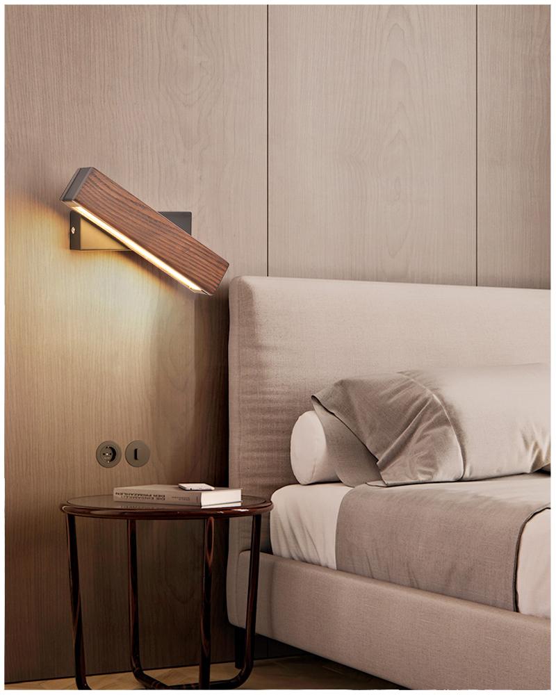 Rotatable LED wall lamp made of wood